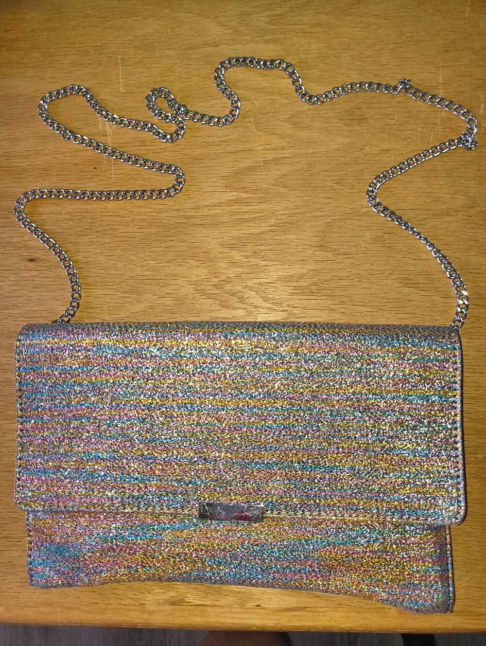 Loeffler Randall Rainbow Lame Clutch Purse Crossbody Chain Strap